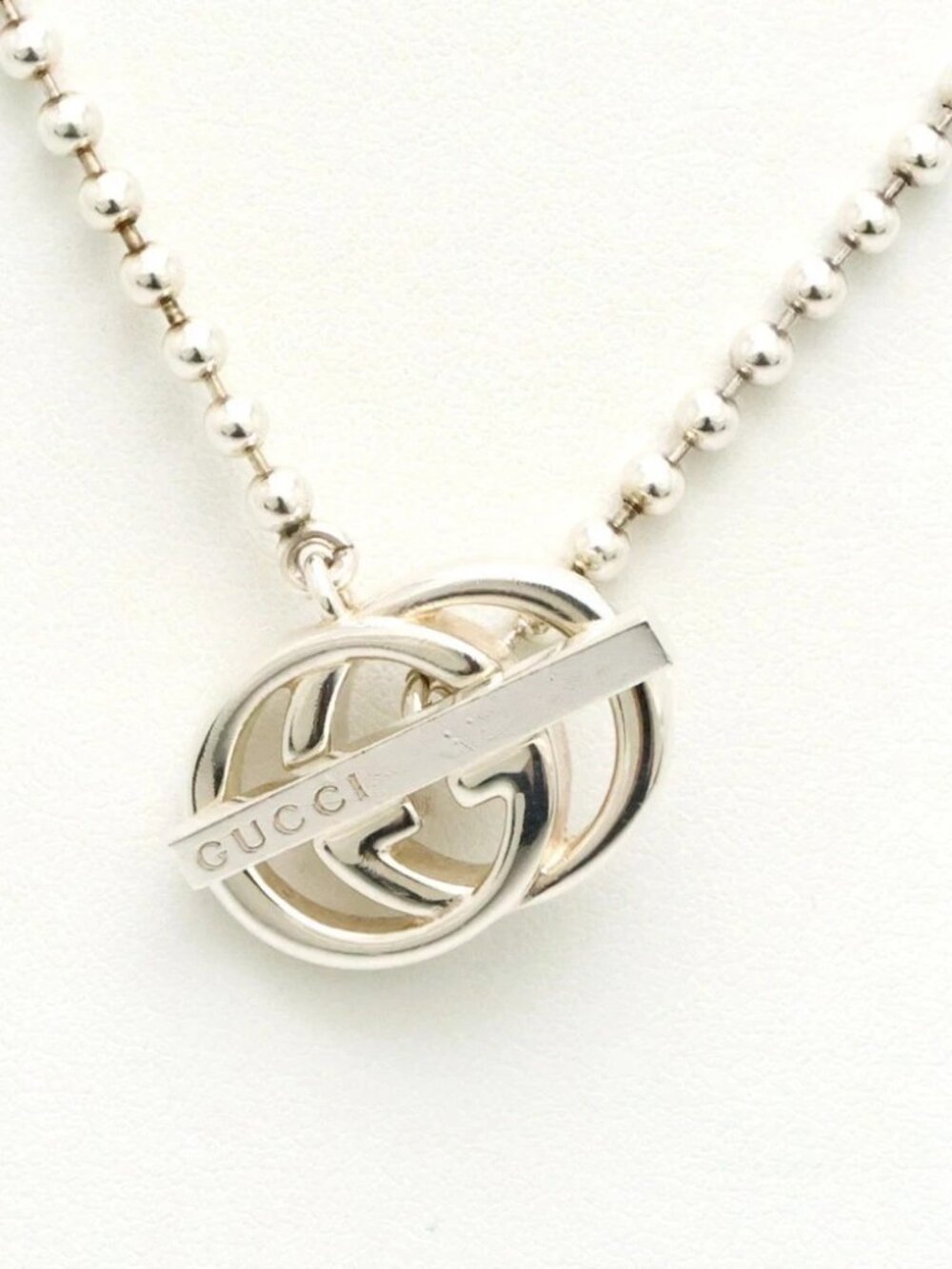 Gucci GG Logo interlocking Toggle Ball Chain Pendant Necklace Sterling Silver925